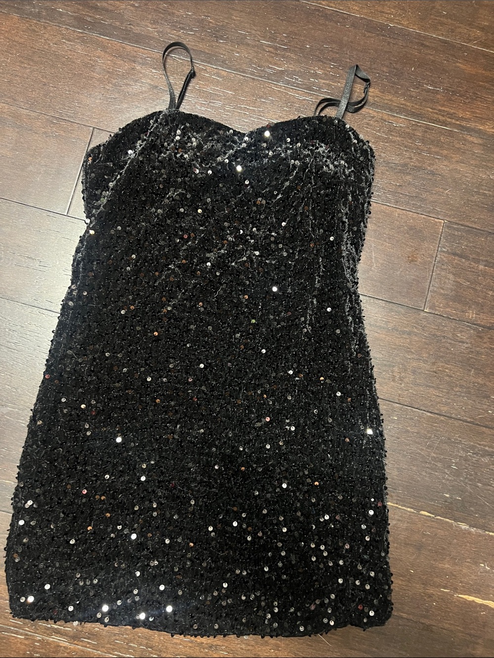 Black Sequin Strap Mini Dress with Spaghetti Straps